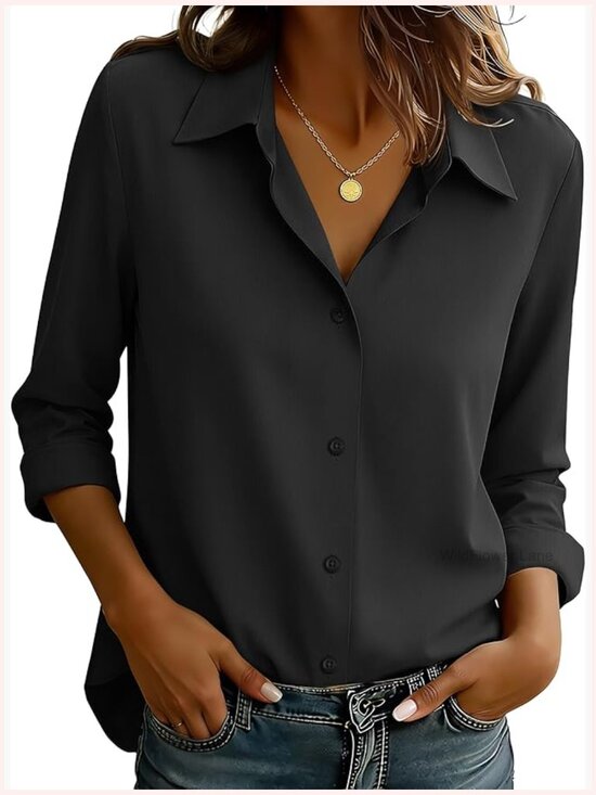 Tops - Ultra-Soft Non-Iron Wrinkle Free Button Down Blouse Work Top